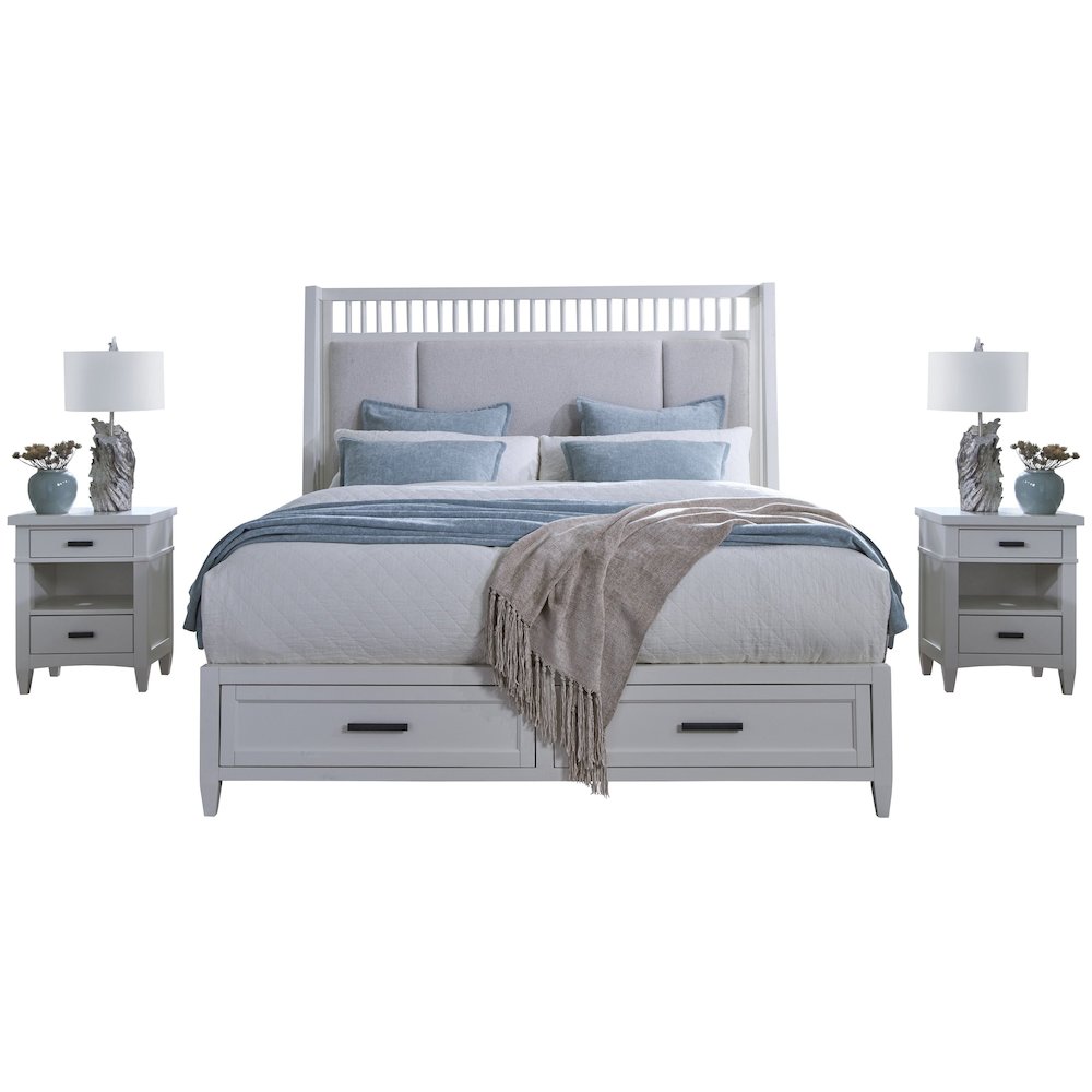 Modern Bedroom Queen Shelter Bed with 2 Nightstands