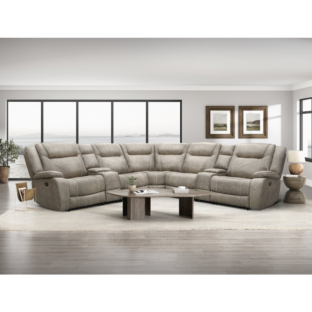Desert Taupe 7 Piece Modular Reclining Sectional and Entertainment Console