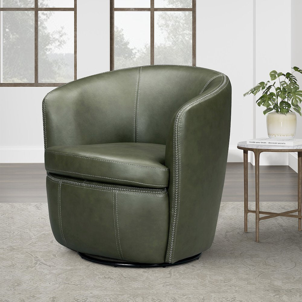 Barolo Lyric Sage 100% Italian Leather Swivel Club Chair Two Pack