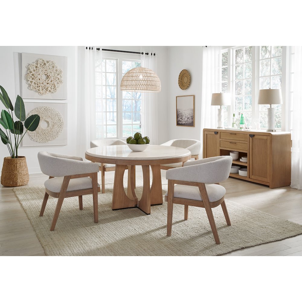 Dining 54" Round Table with buffet server & 4 barrel chairs