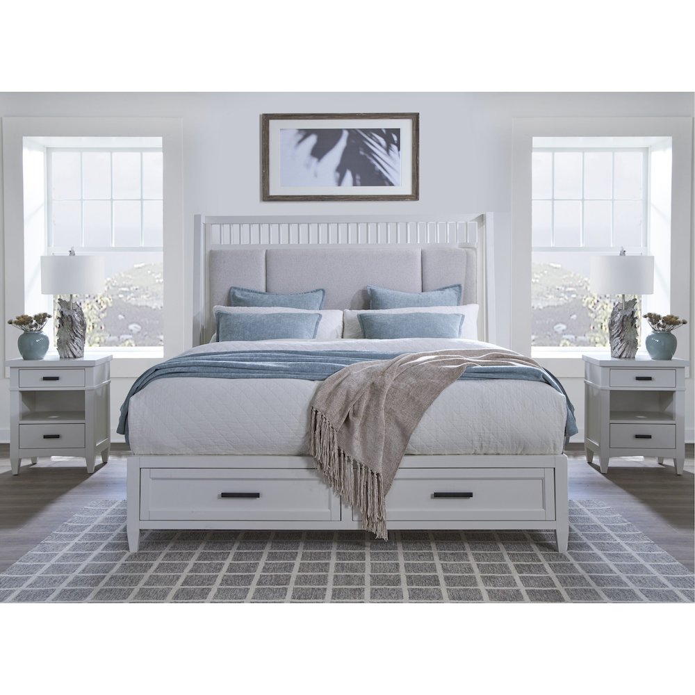 Modern Bedroom Queen Shelter Bed with 2 Nightstands