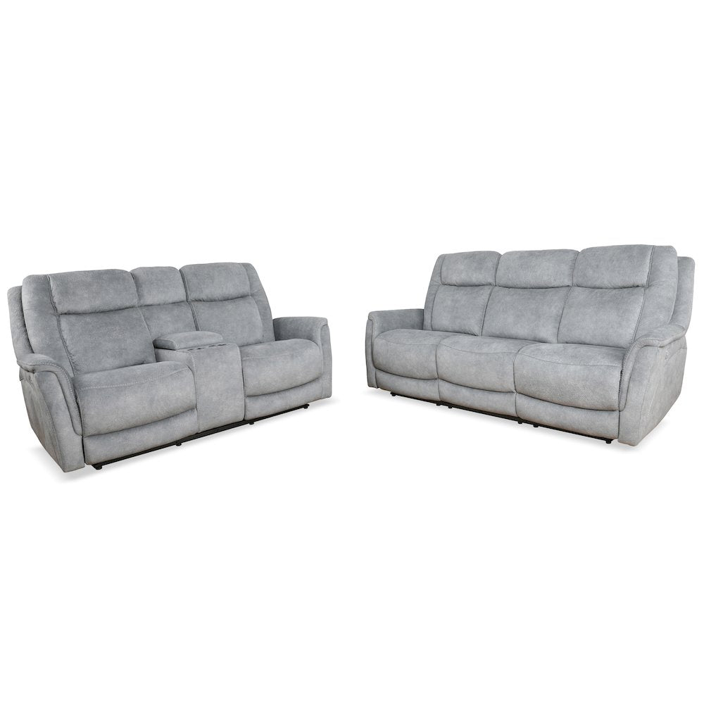 Linus - Hudson Grey Power Reclining Sofa and Loveseat