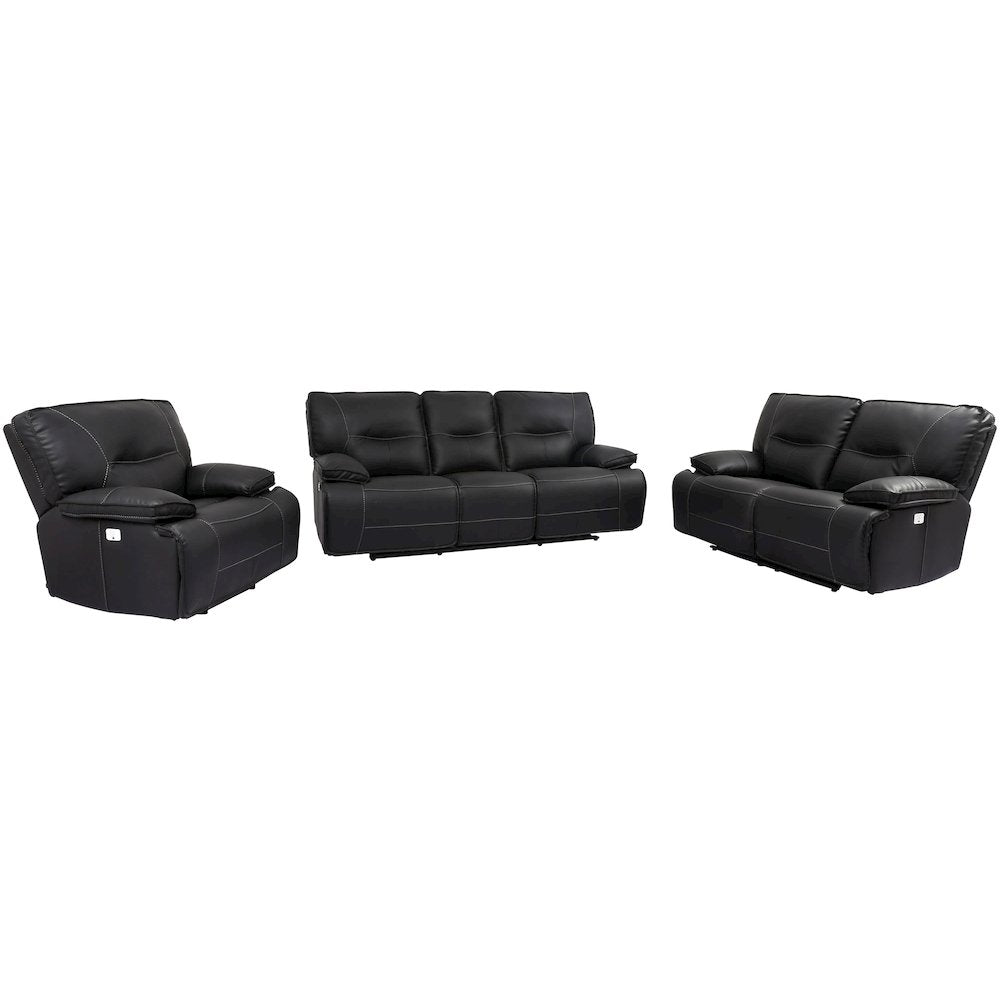 Spartacus - Black Power Reclining Sofa Loveseat and Recliner