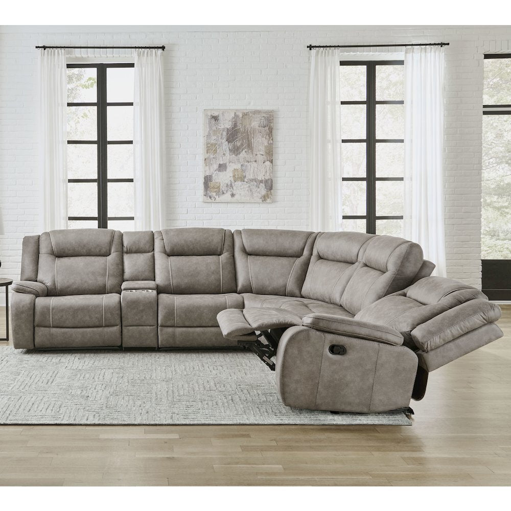 Desert Taupe 6 Piece Modular Reclining Sectional and Entertainment Console