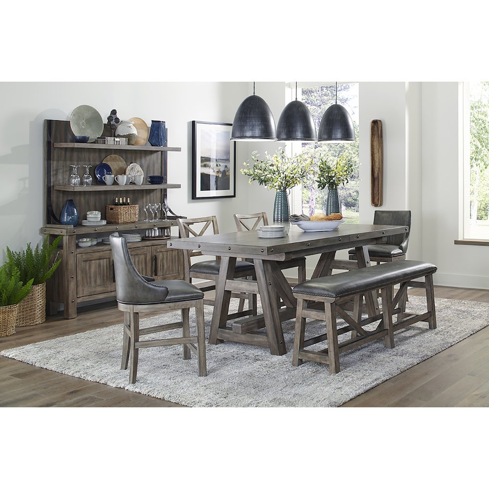 Dining Counter Table with 2 Sling Stools 2 X-Back Stools 1 Bench Buffet, Hutch