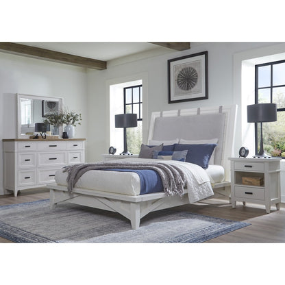 Modern Bedroom Queen Platform Bed 2 Nightstands and Dresser with Mirror