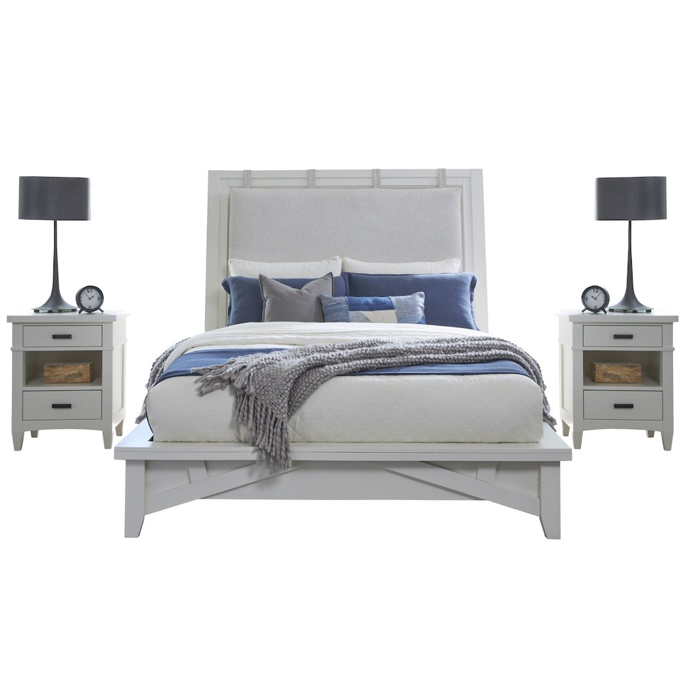 Modern Bedroom Queen Platform Bed with 2 Nightstands