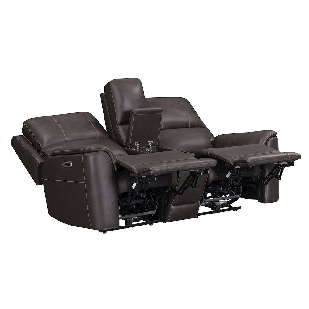Easton Steamboat Brown Zero Gravity Power Reclining Tilt Console Loveseat P3
