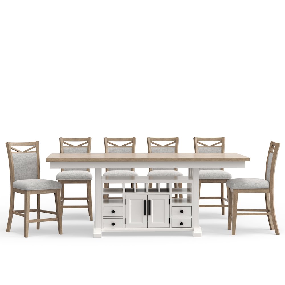 Modern Dining Island Counter Height Table with 6 upholstered chairs