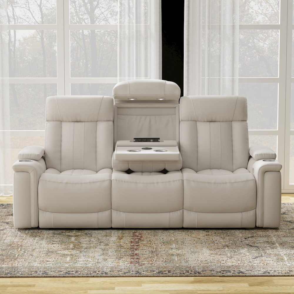 Royce - Fantom Ivory Power Reclining Sofa with Drop Down Console