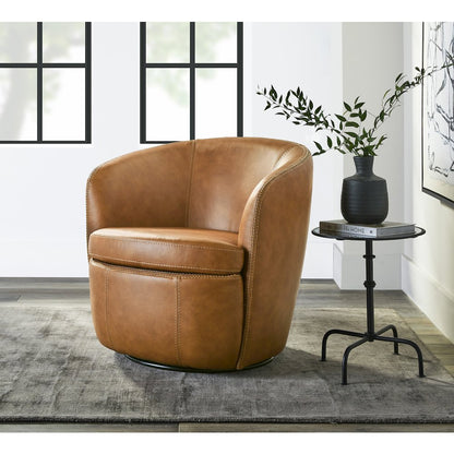 Barolo - Vintage Caramel 100% Italian Leather Swivel Club Chair Two Pack