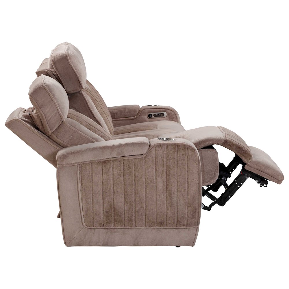 Equinox Mushroom Power Reclining Sofa with Drop Down Table