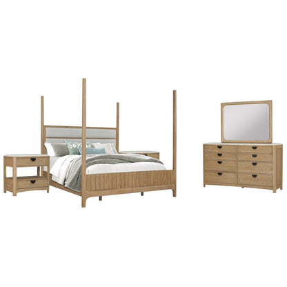 Bedroom Queen Poster Bed 2 Nightstands and Dresser with Mirror