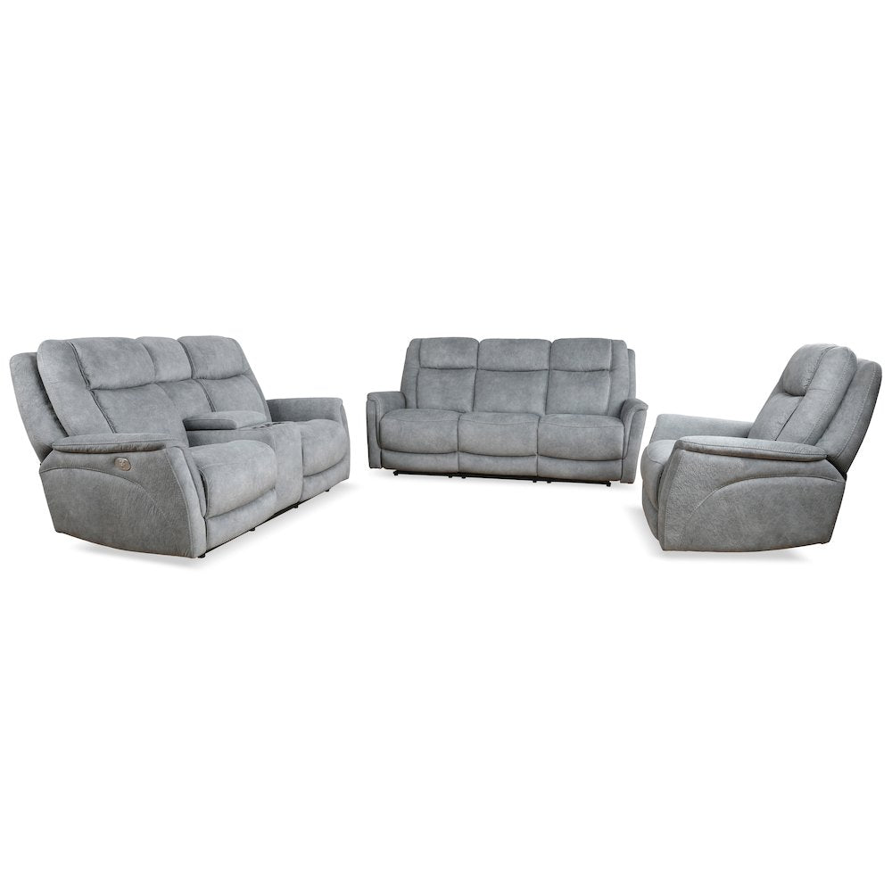 Linus - Hudson Grey Power Reclining Sofa Loveseat and Recliner