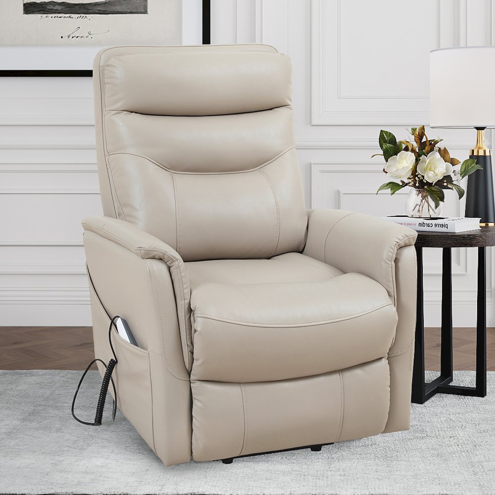 Gemini - Softy Ivory Power Lift Recliner with Articulating Headrest Two Pack