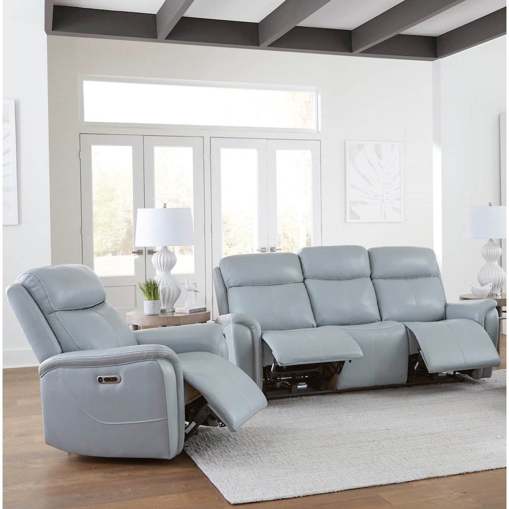 Cascade - Seamist Grey Power Reclining Sofa and Recliner
