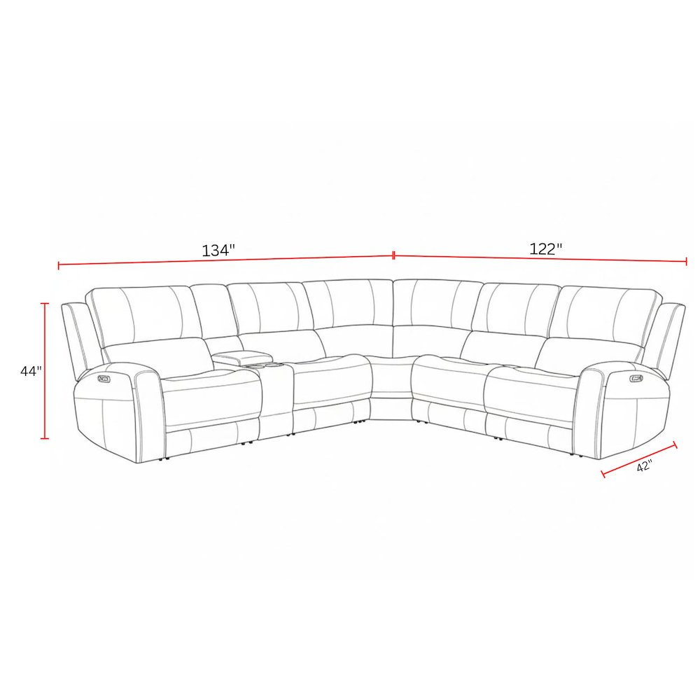 Belmont Lyric Caramel 6 Piece Zero Gravity Power Reclining Sectional with