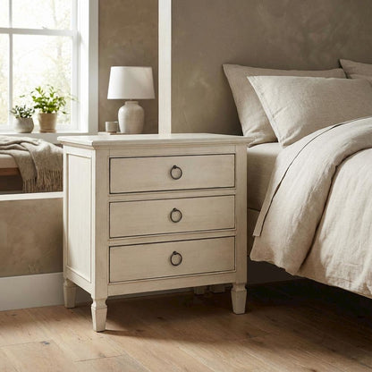 Cotton Nightstand with Distressed Finish for Bedroom Decor