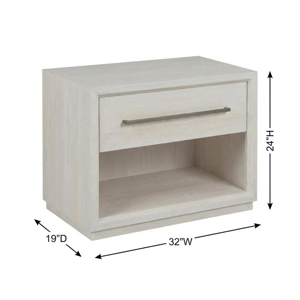White Oak Finish Modern Nightstand with Drawer Storage
