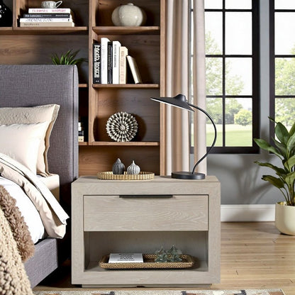 Gray Modern Nightstand with Drawer and Open Shelf Bedside Table