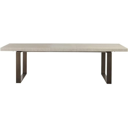 Gray Extendable Dining Table with Wood Top and Bronze Metal Base