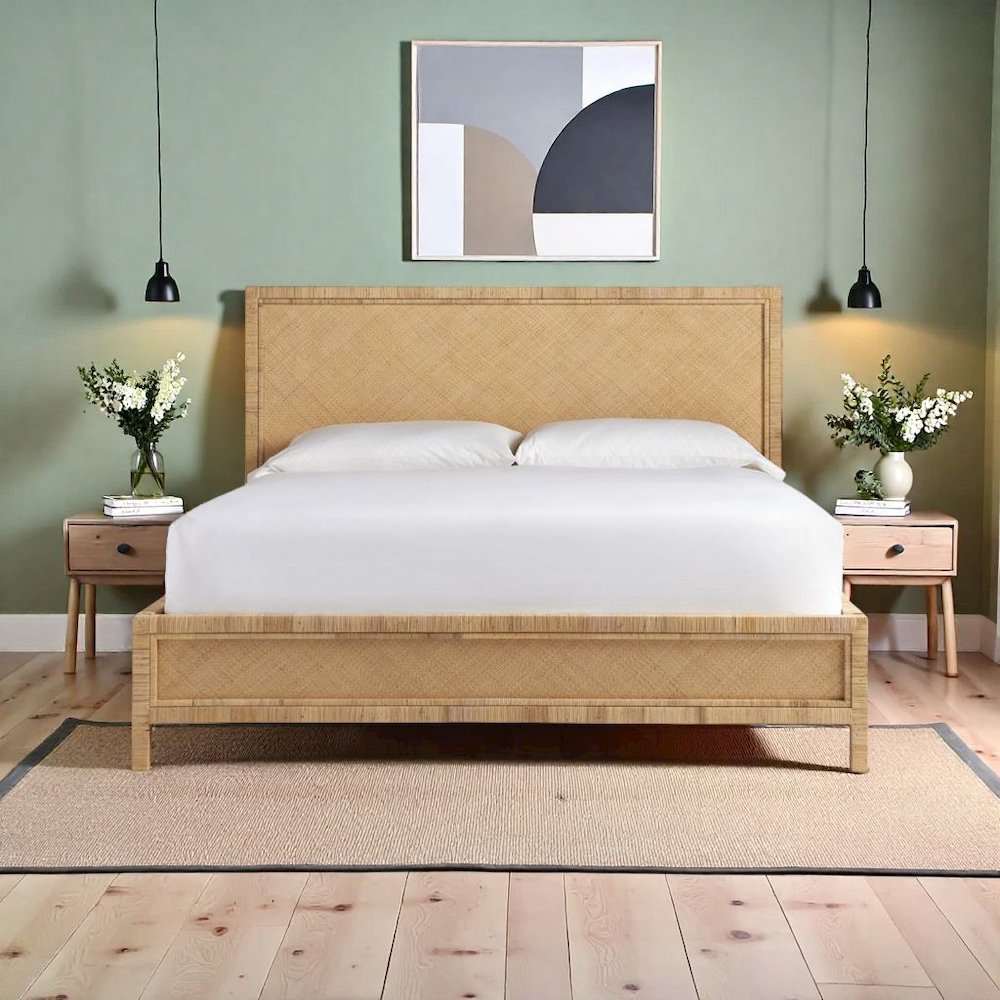King Bed Frame – Wicker Platform Bed Frame King Size in Brown Finish