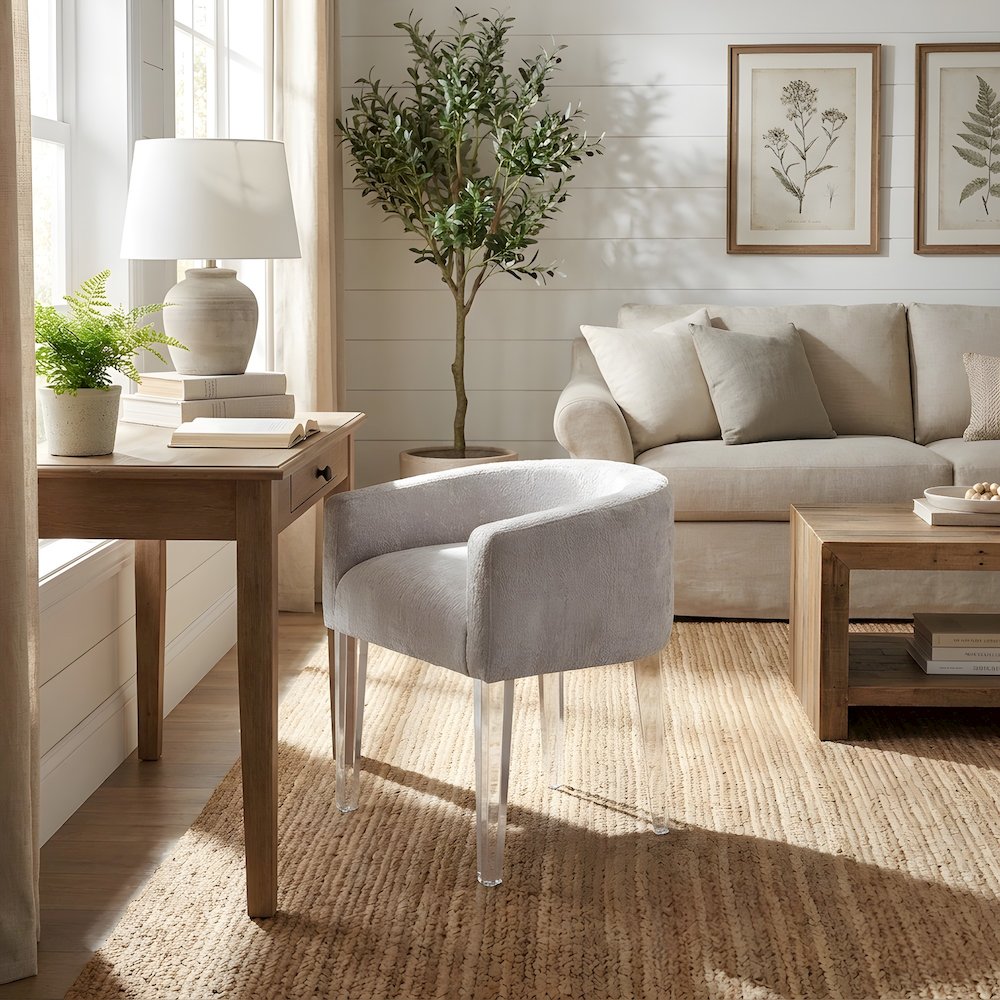 Rayon-Upholstered Vanity Chair with Acrylic Legs for Bedroom or Dressing Table