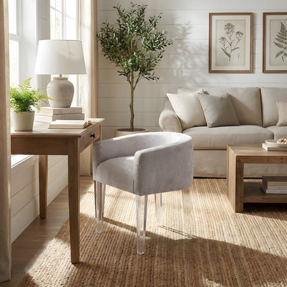 Rayon-Upholstered Vanity Chair with Acrylic Legs for Bedroom or Dressing Table