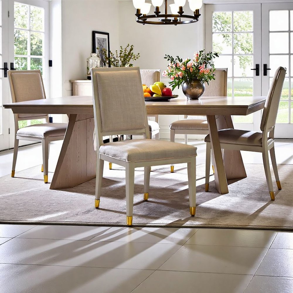 Set of 2 White Upholstered Dining Chairs with Alabaster Wood Frame
