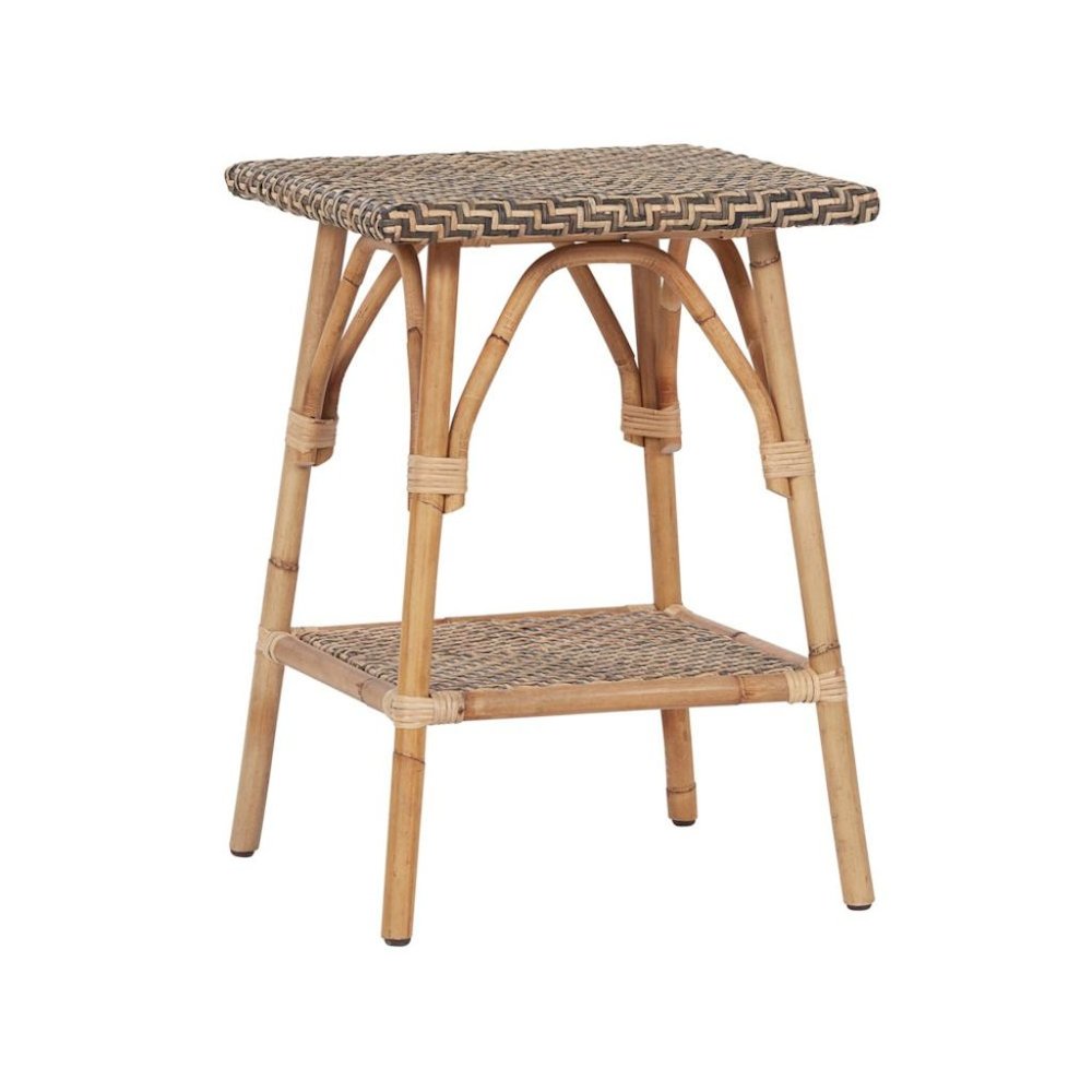 Brown Natural Rattan Accent Table with Basket Weave Top – Boho Side Table