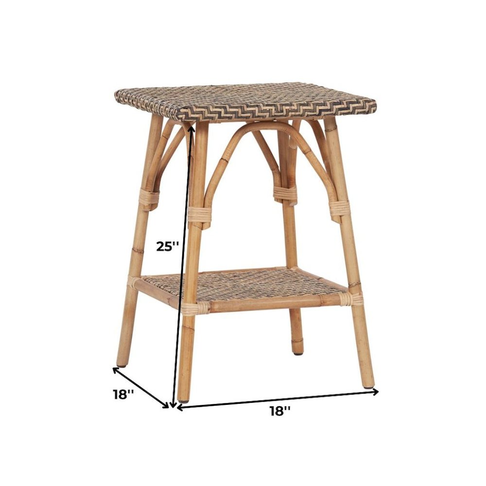 Brown Natural Rattan Accent Table with Basket Weave Top – Boho Side Table