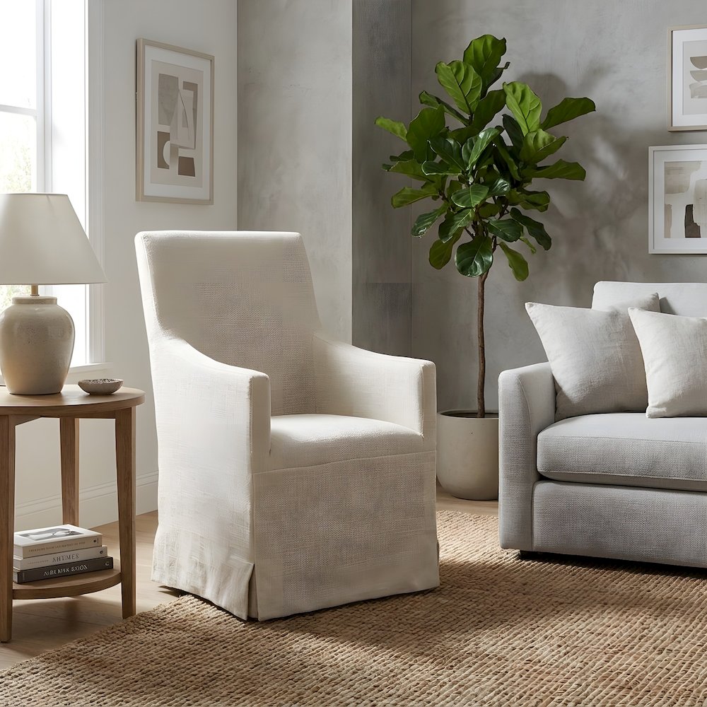 Polyester-Upholstered Side Chair with Slipcover, Clean-Lined Accent Chair