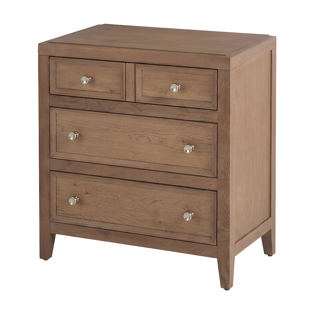 Hardwood Veneer Nightstand with Three Drawers and USB Outlets with Storage