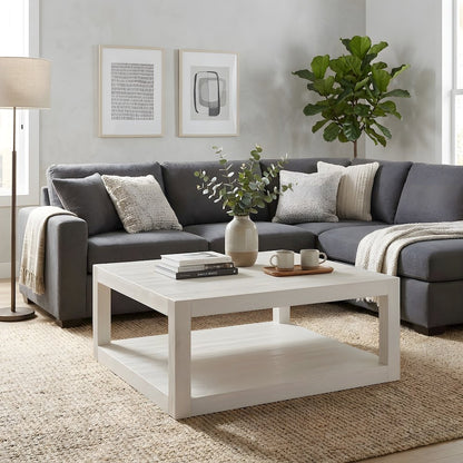 Square Cocktail Table with Open Shelf and Casters for Living Room