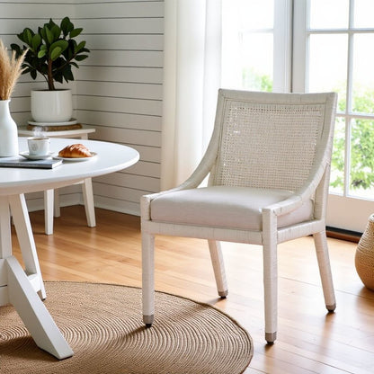 White Natural Rattan Dining Chair with Nomad Snow Fabric – Boho Seating Style