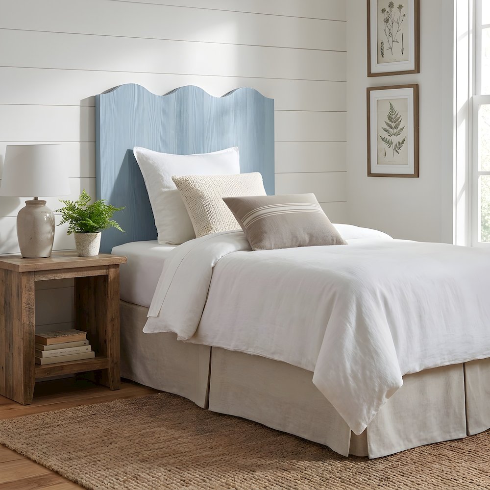 Engineered Wood Twin Headboard with Back Panel, Hand-Finished Coastal Style