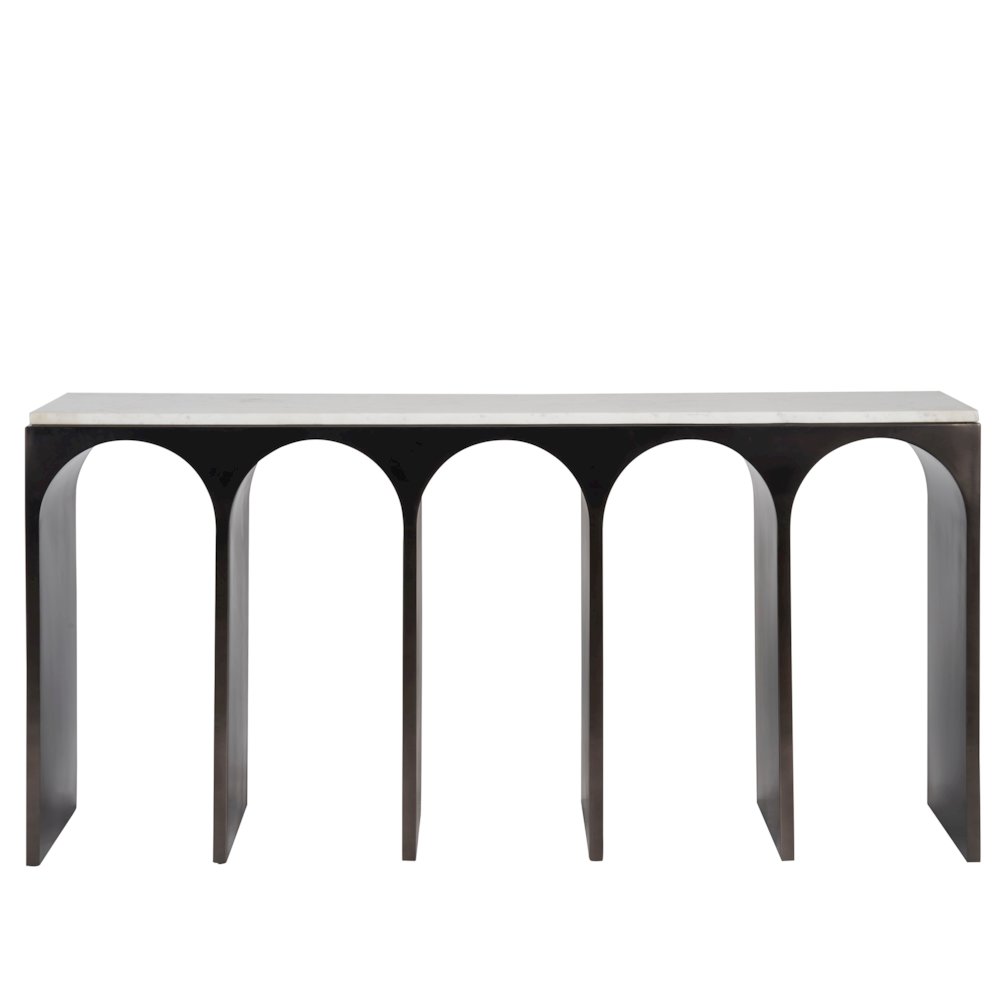 Moda Console Table In White Banswara/Aged Satin Pewter Color