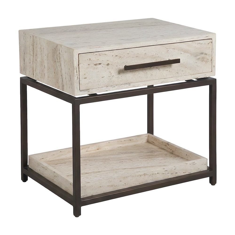 Modern Stone Nightstand with Drawer, Touch Latch, and Built-In Outlets