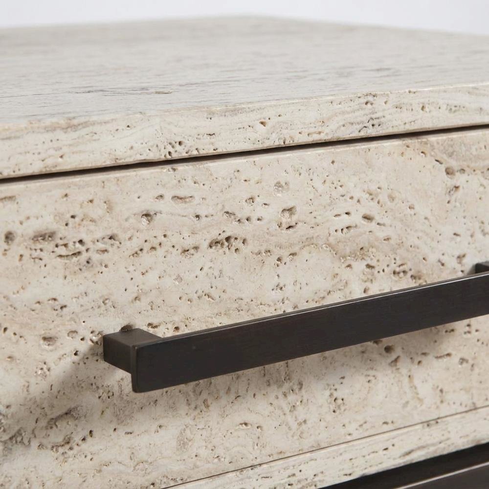 Modern Stone Nightstand with Drawer, Touch Latch, and Built-In Outlets