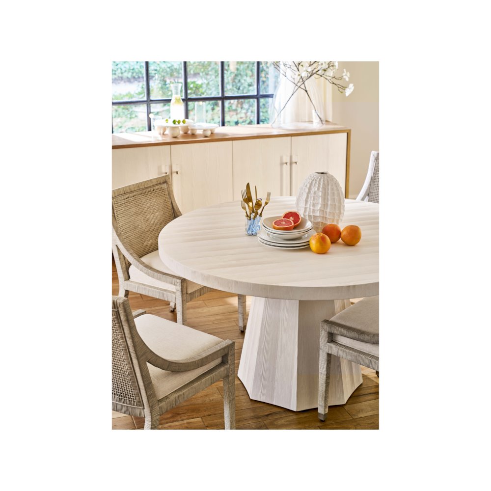 Mackinaw Round Dining Table In White Sand Color