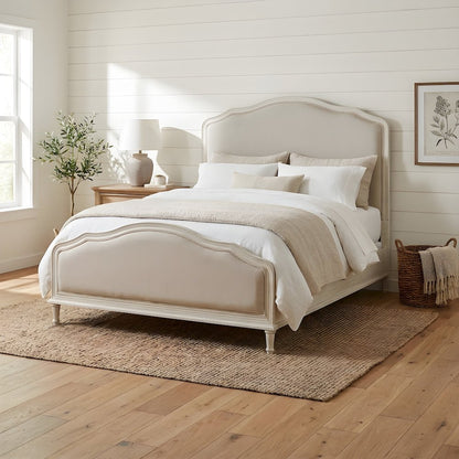 Viscose-Upholstered King Platform Bed with Wood Frame, Distressed Finish