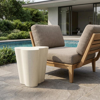 Cream Concrete And Fiberglass Indoor Outdoor End Table With Art Deco Style
