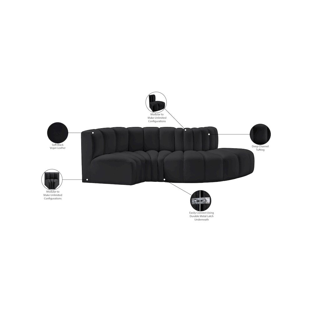 Arc Black Vegan Leather Modular Sofa