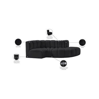 Arc Black Vegan Leather Modular Sofa