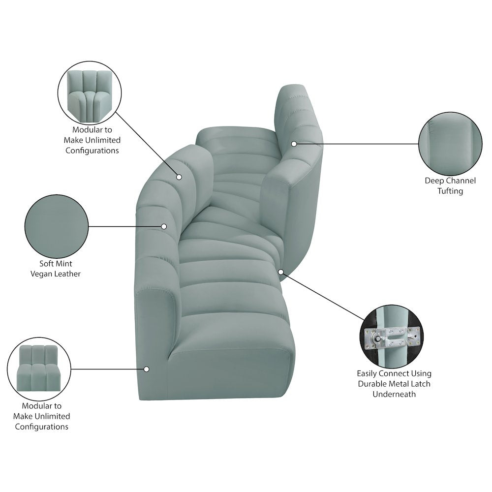 Arc Mint Green Vegan Leather Modular Sofa