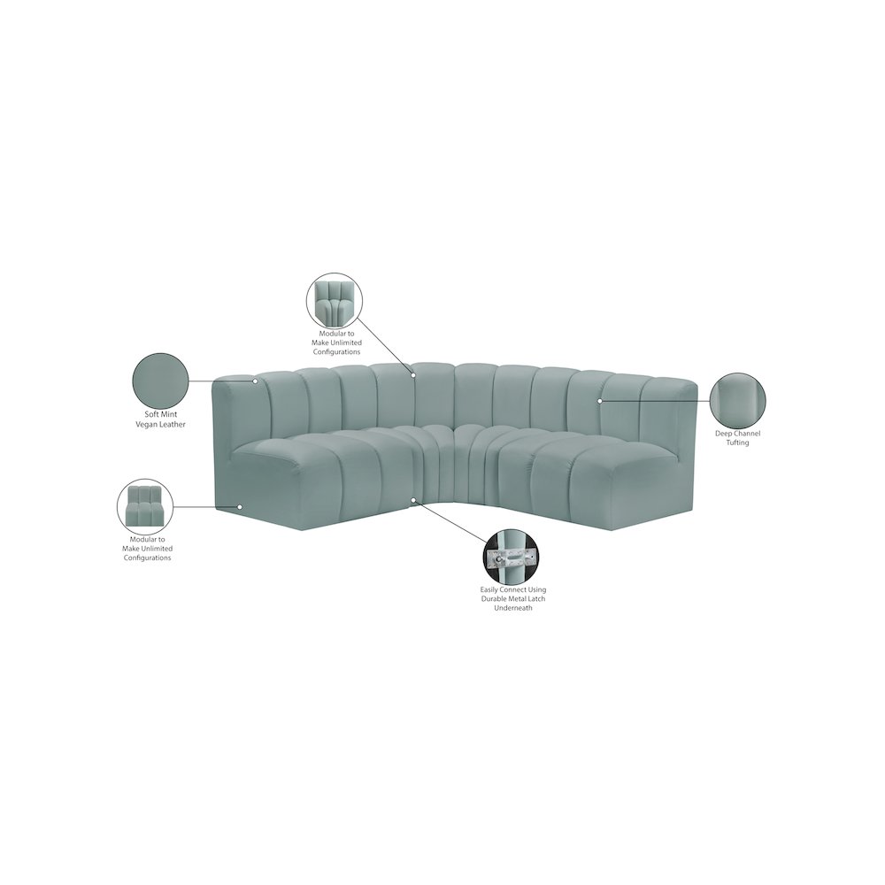 Arc Mint Green Vegan Leather Modular Sofa