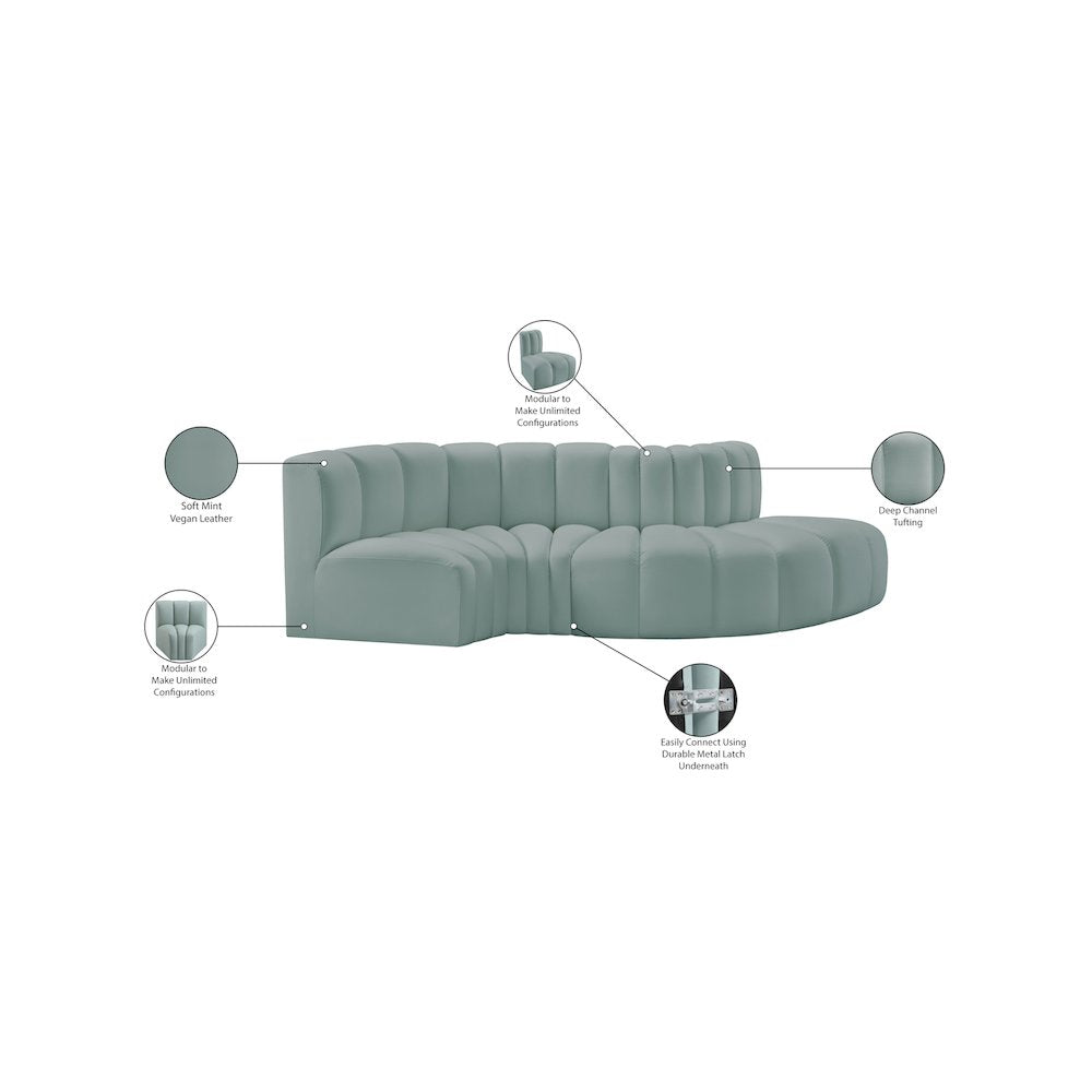 Arc Mint Green Vegan Leather Modular Sofa