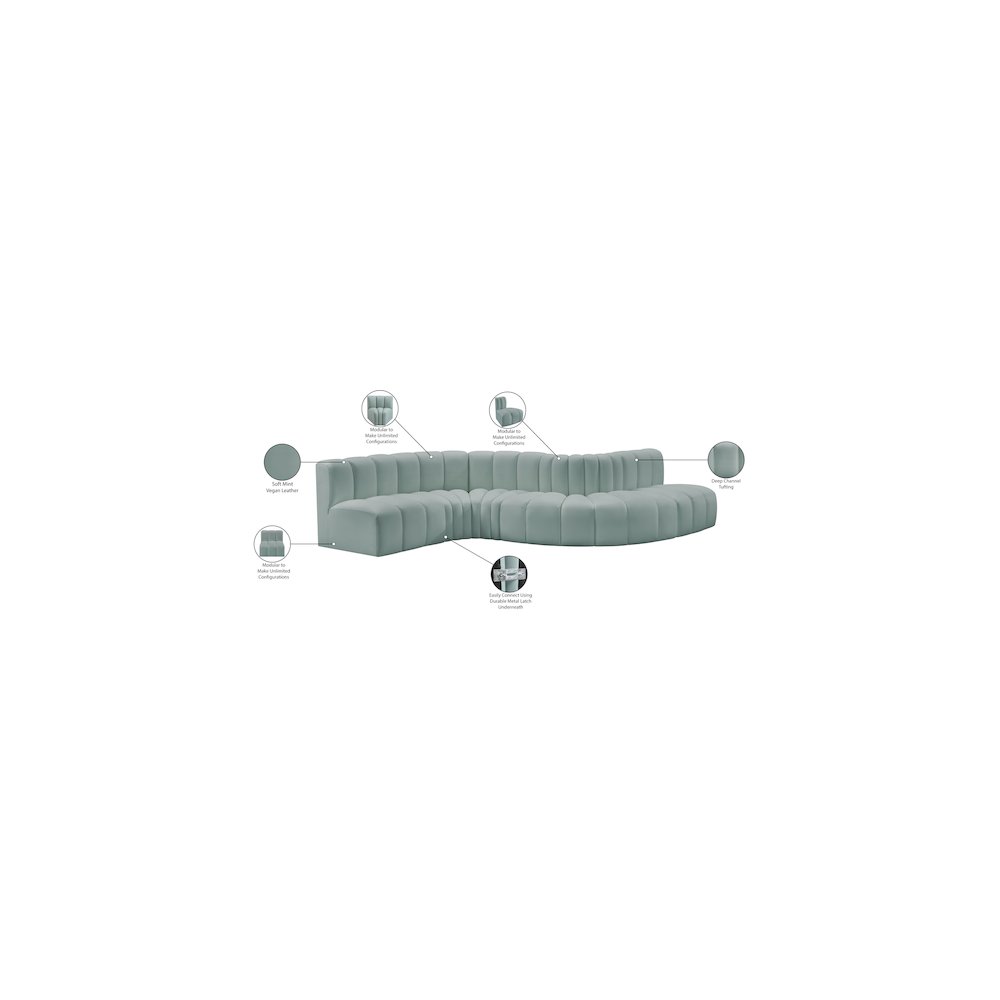 Arc Mint Green Vegan Leather Modular Sofa