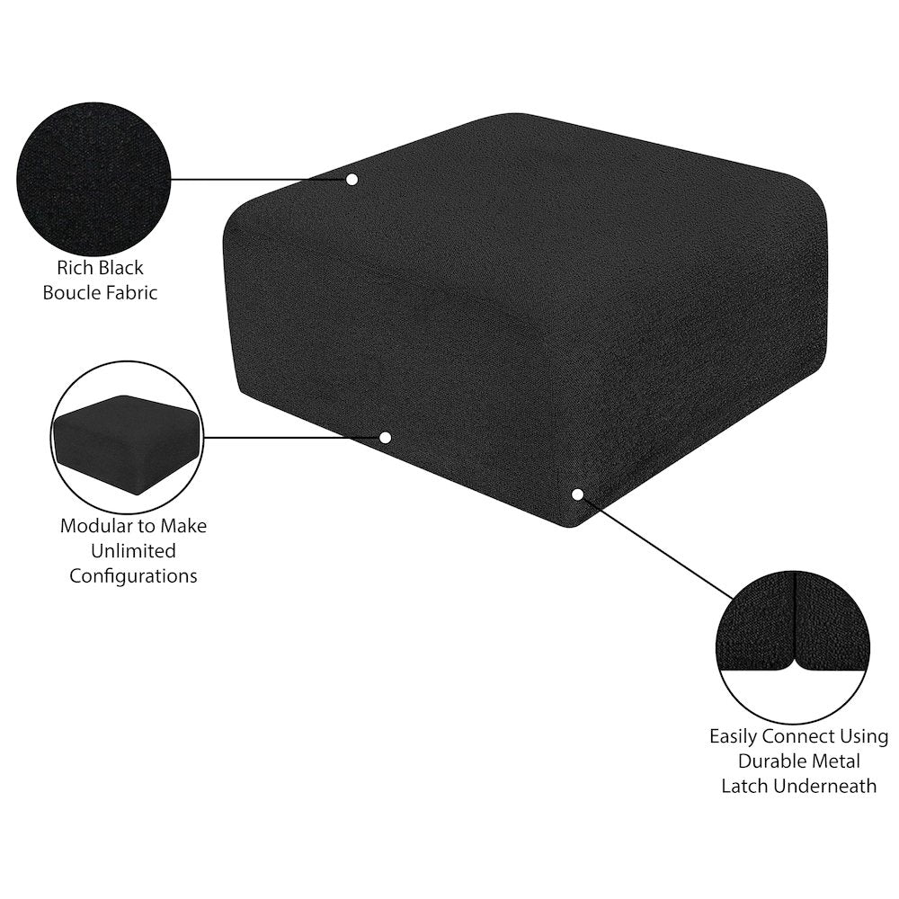 Arc Black Boucle Fabric Ottoman