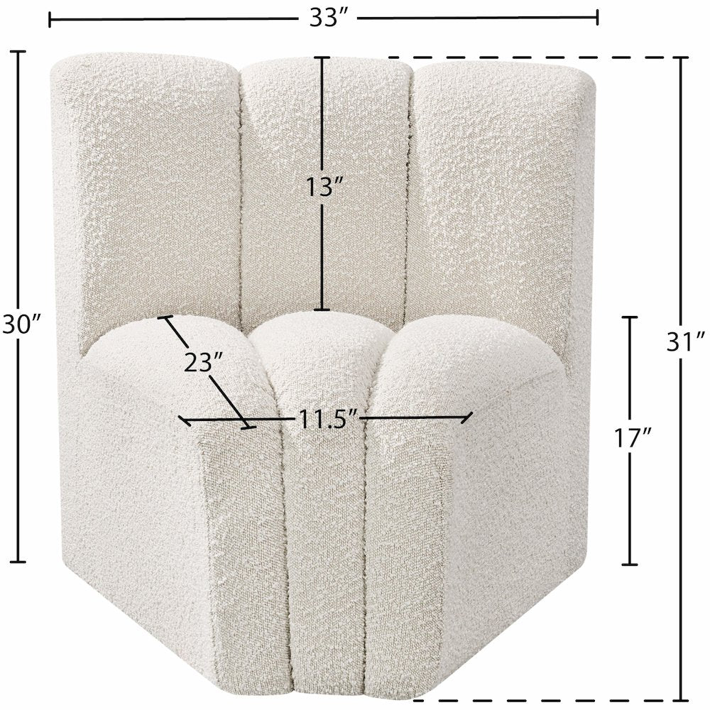 Arc Cream Boucle Fabric Curved Corner